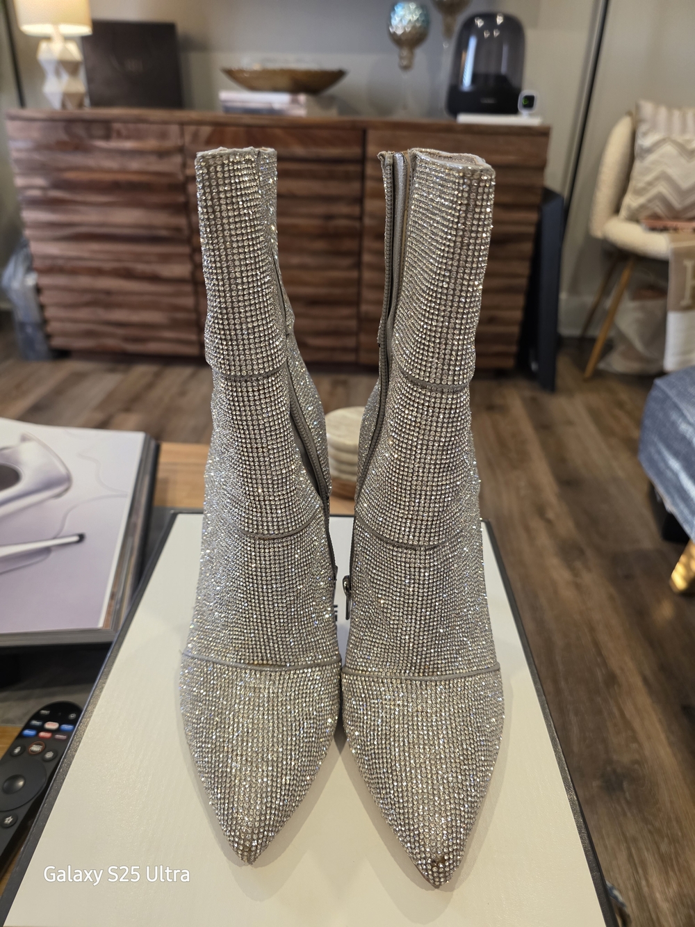 Sparkle Rhinestone Pointed Ankle Boots - Silver